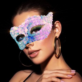 Ursumy Masquerade Mask, Venetian Party Half Mask for Women, Shell Sequin Design, One Size (Pink)