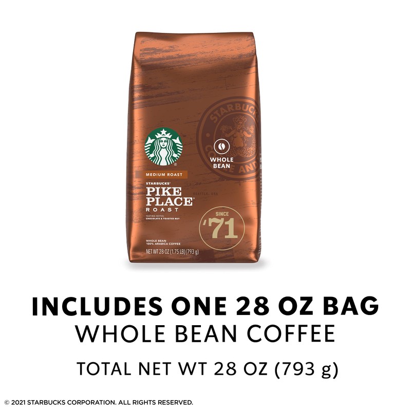 Starbucks Medium Whole Bean Coffee, Pike Place Roast, 100% Arabica,