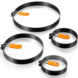 Patelai Professional Egg Ring Pancake Ring Set Stainless Steel Fried Egg Ring Griddle Pancake Shapers with Orange Silicone Handle for Breakfast Omelette Sandwich