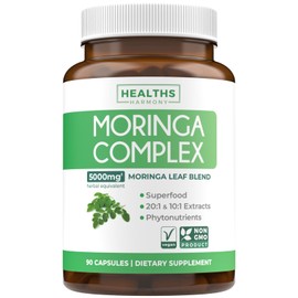 Moringa Capsules (3 Month Supply) High Strength 5,000mg Equivalent - Advanced Blend of Whole Herb Powder With 20:1 Seed and 10:1 Leaf Extract - Non-GMO Vegetarian Supplement - 90 Caps (No Oil or Tea)