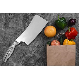 kreyam's 6 Inches Heavy Duty Blade Meat Cleaver Chef Knife Bone Chopper Butcher Knife Stainless Steel for Home Kitchen and Restaurant (Full Silver)