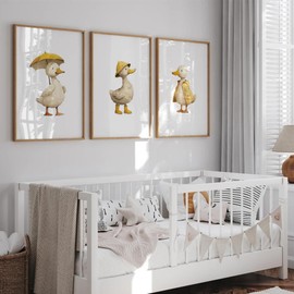 Set of 3 Duck Nursery Wall Art Prints, UNFRAMED Prints, Kids Room Decor (A4-21.0 x 29.7cm)