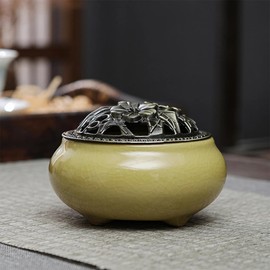 Ceramic Incense Burner with Incense Holder Incense Burner Incense Bowl Incense Burner for Incense Cones Coils Sticks Incense Holder Incense Bowl Sage Cones (Yellow)