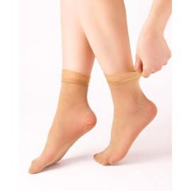 Campsis Sheer Ankle Socks Nude Ruffle Silk Socks Flower Nylon Ankle Stockings for Women(6 Pairs)