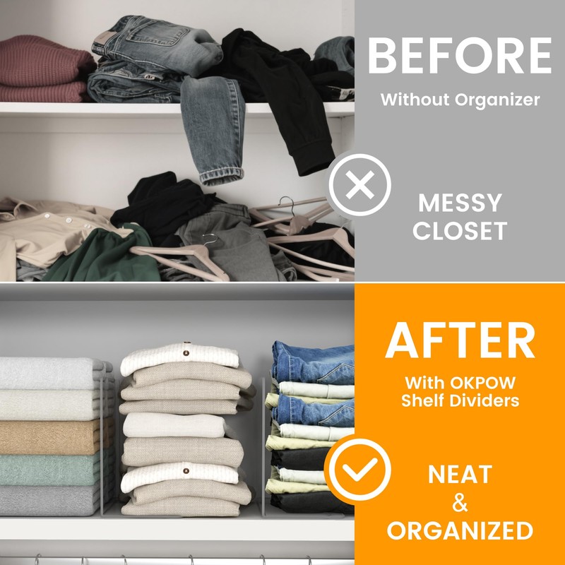 OKPOW Acrylic Shelf Dividers for Closet Organization: 8 Pack Durable