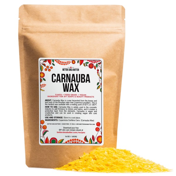 Carnauba Wax | For Wood, Furniture and Leather Finishing | Use in Homemade Balms and Other Skin Care | 100% Pure Carnauba Wax Flakes | Food Grade | Vegan Wax | 1 LB (16 oz) by Better Shea Butter