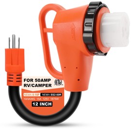 50 Amp to 110 Volt RV Adapter Plug with Locking Connector, NEMA 5-15P to NEMA SS2-50R Electrical Power Adapter with Upgraded Grip Handle, ETL Listed, 3-Year Warranty