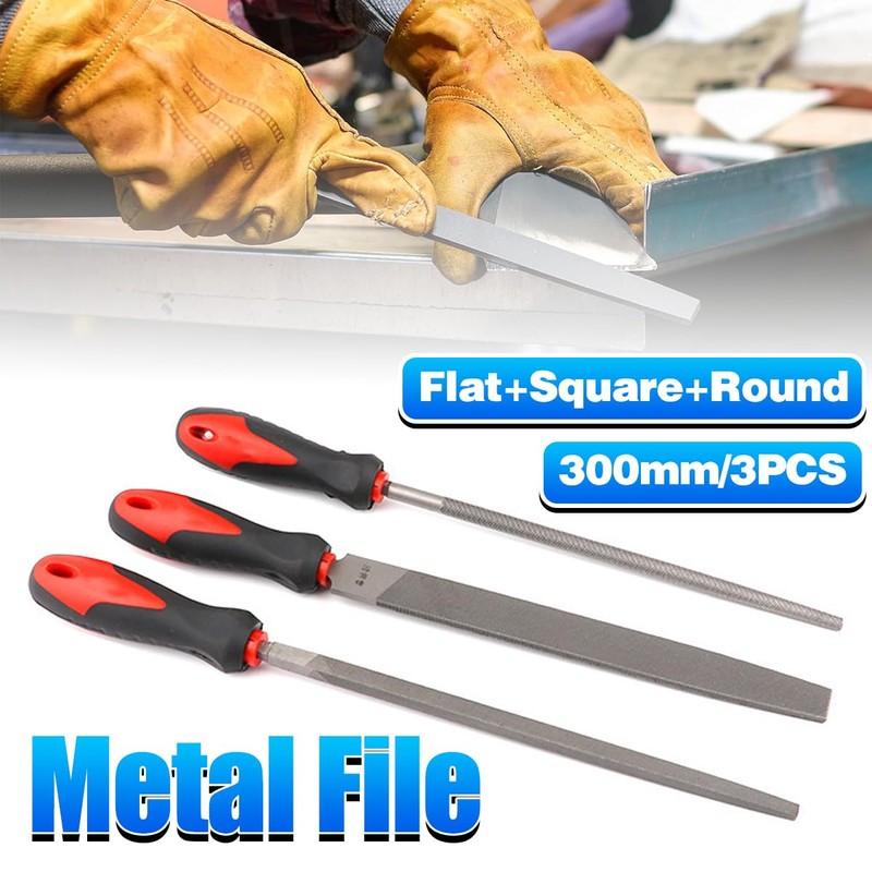 AIMALL 12" Flat Metal File Set with Soft Grip Handle,