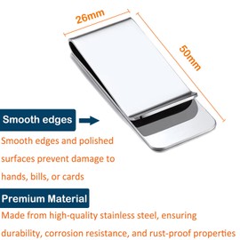 SILHOL Stainless Steel Money Clip Card Holder 8 Pieces,Minimal Wallet Pocket Money Clips Bill Cash Holder for Man and Women Silver