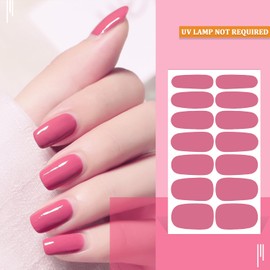 SILPECWEE 12 Sheets Pink Nail Polish Stickers Full Nail Wraps Bright Solid Color Gel Nail Strips Self Adhesive Nail Polish Strips Fingernail Sticker Nails for Women with Nail File