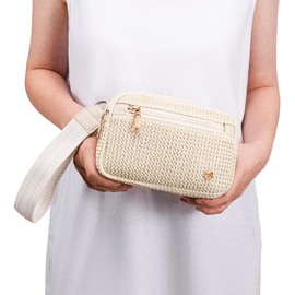 Haytijoe Straw Clutch Wristlet Purse for Women 2025, RFID Wristlet Wallet,Raffia Purse, Summer Bag,Straw Beach Bag with Zipper & Card Slots(Boho White)