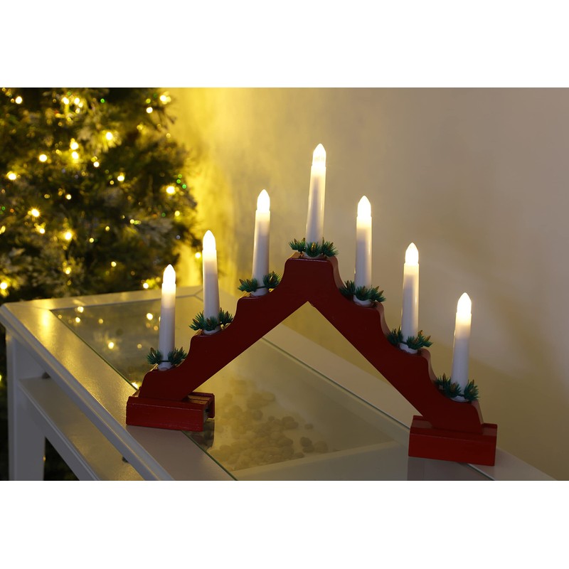 Christmas Concepts® Christmas Red Wooden Candle Bridge with Warm White