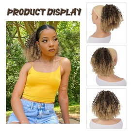 G&T Wig Afro Kinky Curly Drawstring Ponytail Extension for African Black Women Short Afro Puff Curly Synthetic Hairpieces for Daily (1BT27)