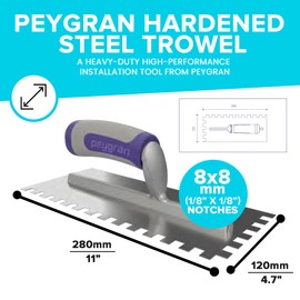 Peygran Open Handle Stainless Steel Notched Tile and Flooring Trowel, Spreads Tile Adhesive Thinset/Mastic, Ergonomic Slip-Resistant Handle, Comfortable Grip, Pro Grade Tile Installation Tool - 8x8 MM