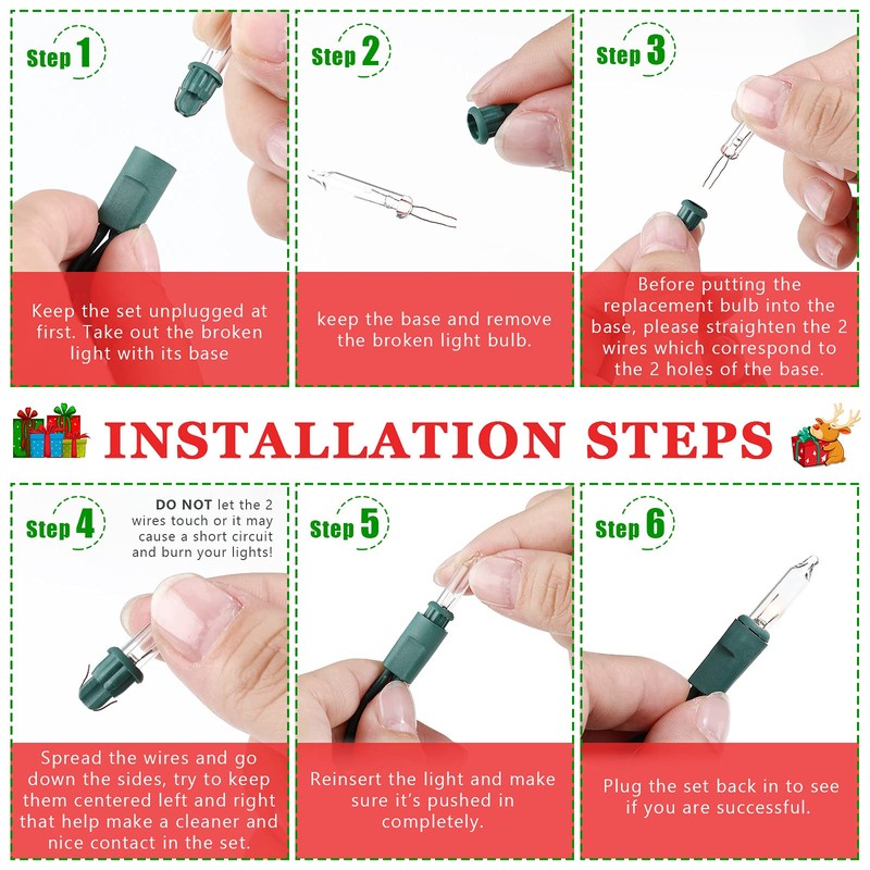 Mudder 300 Pcs Mini Christmas 2.5 Volt Replacement Light Bulbs