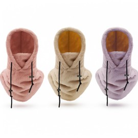 Velmitten 3 Pcs Over Helmet Balaclava Ski Mask Men Women Balaclava Windproof Fuzzy Face Mask Neck Warmer Scarf Helmet Hood(Wool,Beige, Pink, Purple)