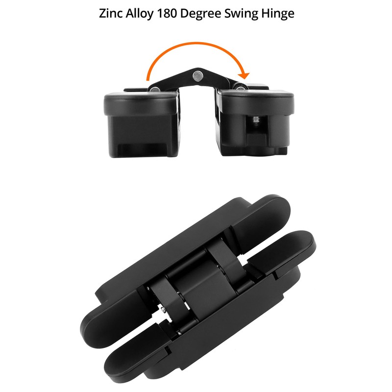 QWORK Adjustable Hidden Door Hinges (2-Pack), 6" Zinc Alloy Swing