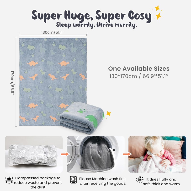 Winthome Glow in Dark Blanket, Soft Flannel Fleece Stars Blanket,All