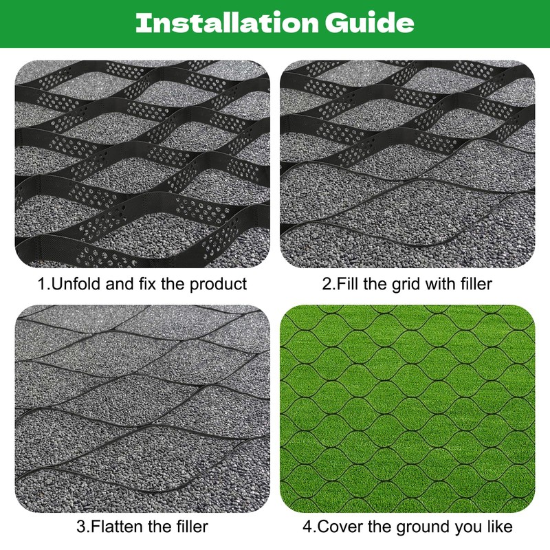 Gravel Ground Grid, 2" Thick Plastic Geo Grid Driveway Stabilizer