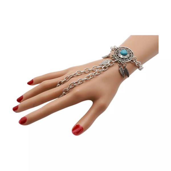 Unbranded Women Silver Metal Hand Chain Bling Bracelet Connected Ring