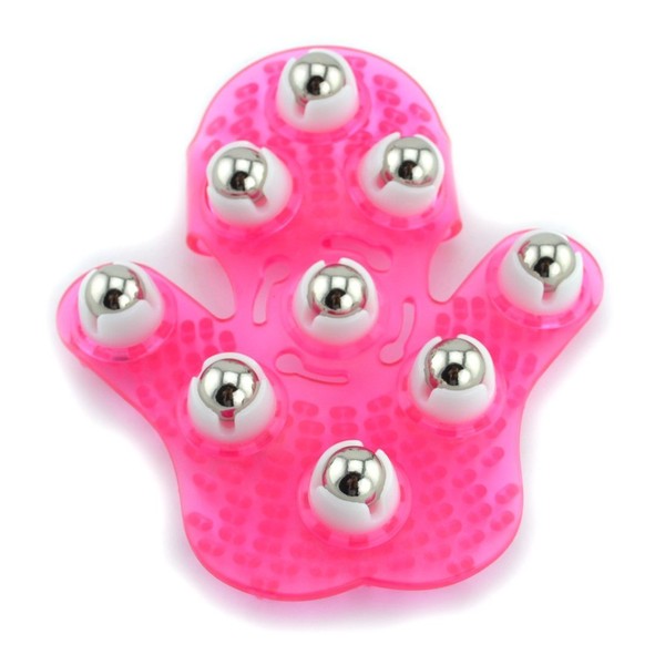 Samyo Palm Shaped Massage Glove Body Massager with 9 360-degree-roller Metal Roller Ball Beauty Body Care (Pink)