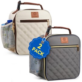 Lunch Bag for Women Men Girls Teens Insulated Leakproof LunchBox for Adult Reusable Lunch Box with Bottle Holder for Work Office School Travel Picnic-Gray/White