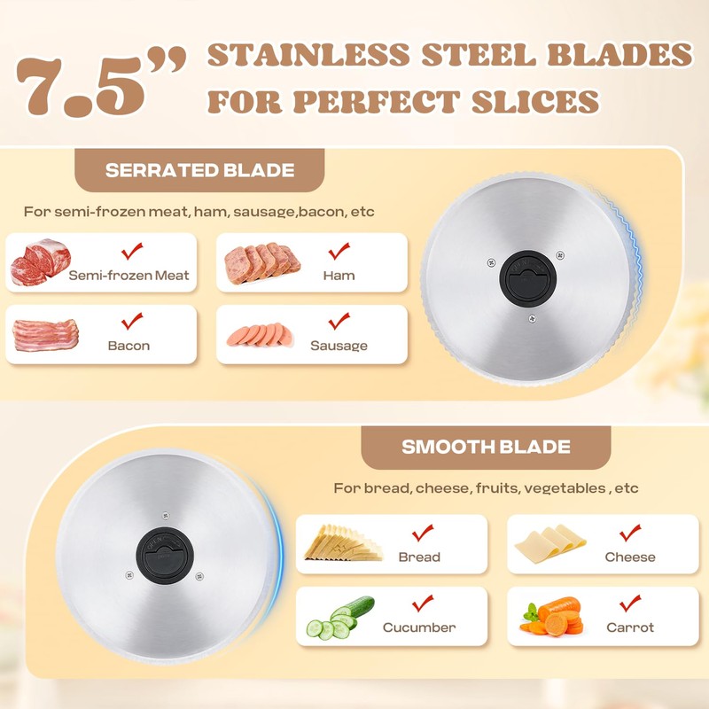 Moongiantgo Meat Slicer 200W With 2 Removable 7.5’’ Stainless Steel