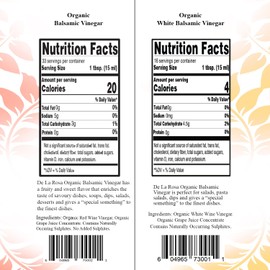 De La Rosa Organic Balsamic & White Balsamic Vinegar, Kosher for Passover, Vegan, Non-GMO & Gluten Free, Great for Salad Dressings, Marinades & More 16.9 Oz (Pack of 2)