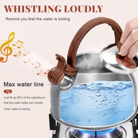 GGC 2.7QT/3L Whistling Tea Kettles for Stove Top, Stainless Steel Tea Kettle with for Boiling Water Milik or Coffee, Starry Gray Tea Pots with Wooden Anti Heat Handle