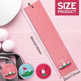 Moukeren 3 Pieces Elegant Golf Towel Embroidered Golf Towels for Golf Bags with Clip Golf Gift for Women Wife Girlfriend Golf Accessories for Women