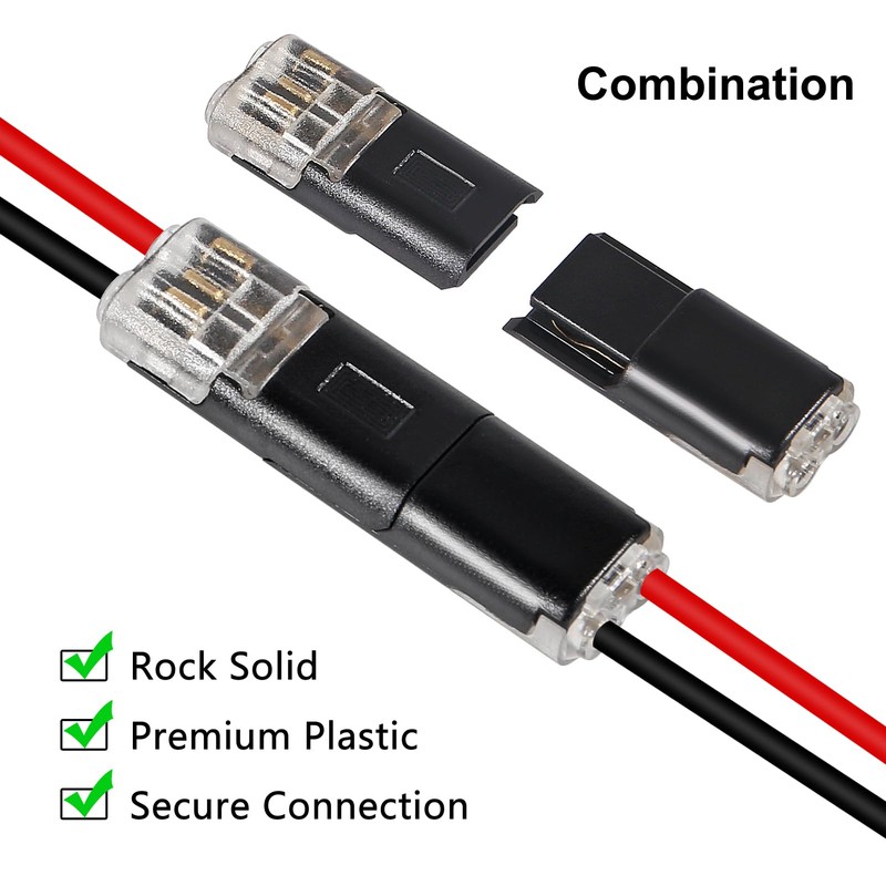 50PCS Pluggable LED Wire Connectors, 2 Pin 2 Way Universal