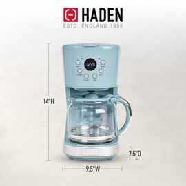 Haden Brighton Coffee Machine, 12 Cup Programmable Drip Coffee Maker with Auto Shut-Off Function and Reusable Washable Water Filter, Sky Blue & Chrome