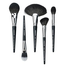 Anshute 5-Piece Professional Natural Goat Hair Makeup Brush Set – Face Brushes for Powder, Blush, Contour, Highlighting & Foundation. Super Soft Bristles, Variety of Brushes. Labled Brush Handle