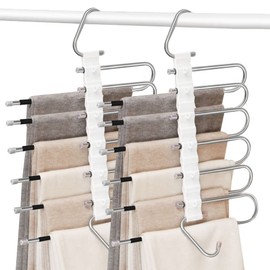 Perchas Ganchos Para Pantalones Ropa De 6 Niveles De Acero Inoxidable Tipo S Multifuncional Perchas Plegables Antideslizantes Ahorro De Espacio Organizadores De Almacenamiento Para Faldas Bufandas (2)