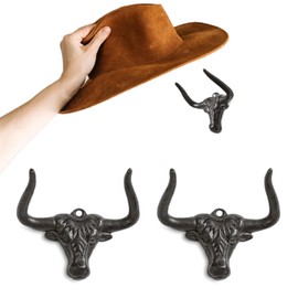 HYDERMUS Cowboy Hat Rack for Wall 2 Pack Cowboy Hat Hook Cast Iron Hat Holder Cowgirl Hat Hanger Vintage Western Wall Decor Longhorn Hooks for Hat Storage and Organization Cow Decor Western Gift Rust