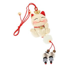 TOPPERFUN Colgante de Coche con Forma de Gato de La Suerte, Campana de Resina con Forma de Gato del Dinero, Maneki Neko Colgante para Espejo de Coche con Borla Decorativa de Paz y Fortuna