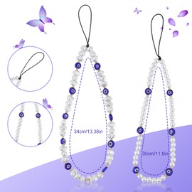 2pcs Beaded Phone Charms, Round Special-shaped Evil Eye Beaded Lanyard Handmade Anti-lost Phone Wrist Strap Cute Keychain Phone Chain Evil Eye Phone Charm for Men Women Couple
