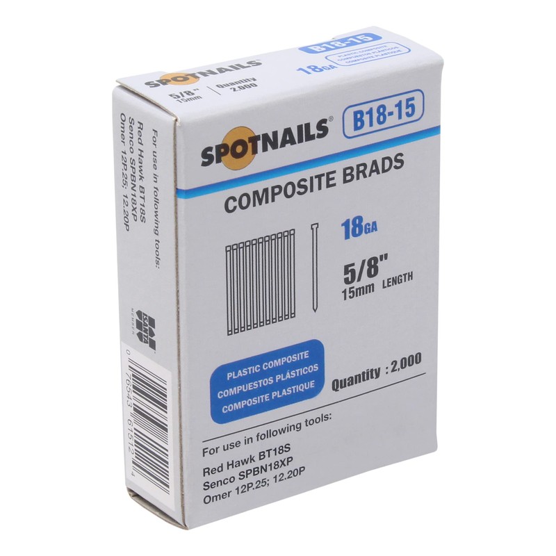 Spotnails B18-15 18GA 5/8" Leg Composite Brads 2000 Count