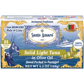 Santo Amaro - Artisanal Wild Tuna Fillets in Virgin Olive Oil, Hand-Packed Canned Tuna from Portugal, Atlantic Natural Tuna, Pole & Line Skipjack Tuna Canned, Low Mercury, 22g Protein Keto, Pack of 12