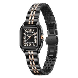Szaikyri Classic Square Watches for Women with Roman Numerals Ladies Casual Dress Watch (Rosegold and Black)