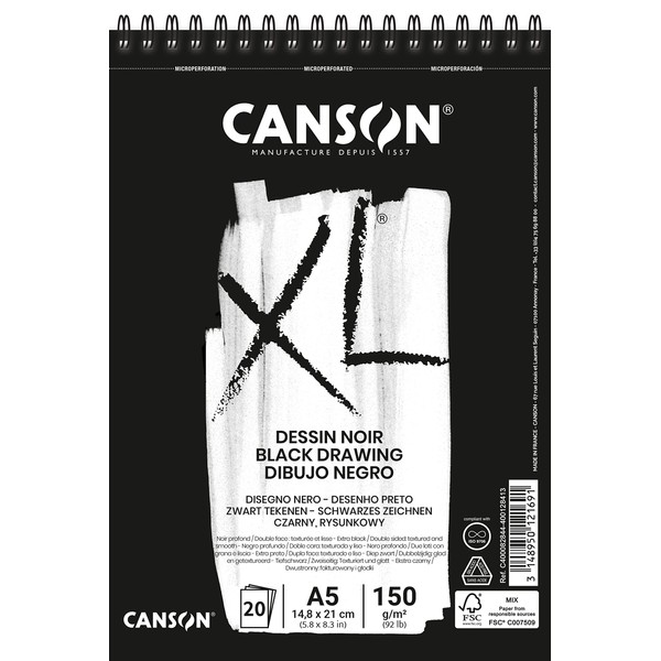 CANSON XL Double-Sided (Grained & Smooth) A5 150gsm Black Drawing
