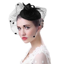 Fascinator Hats - 20s / 50s Hats - Hair Clip Headband Headpiece Accessory with Veil for Cocktail Parties / Tea Parties / Weddings / Church - Hair Accessory for Girls and Women - m