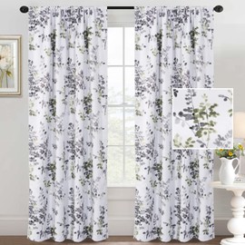 H.VERSAILTEX Floral Curtains 84 Inches Long Printed Pattern Room Darkening Curtains for Bedroom Rod Pocket Window Treatment Curtains, 2 Panels, Classical Floral Grey and Sage