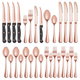 72 Pcs Rose Gold Silverware Set with Steak Knives Service for 12,Stainless Steel Flatware Set,Mirror Polished Cutlery Utensil Set, Kitchen Eating Tableware,Include Fork Knife Spoon Set,Dishwasher Safe