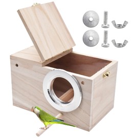 Qixuer 1 Pieces Wood Parakeet Nesting Box,Bird Breeding Box Parrot Breeding Nest Box Natural Wooden Birdhouses Small Birds Nest Parrotlets Mating Box for Parakeet Finch Lovebirds Cockatiel