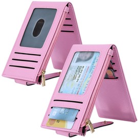 Chelmon Womens Wallet Slim RFID Blocking Bifold Multi Card Case Wallet with Zipper Pocket (Pink)