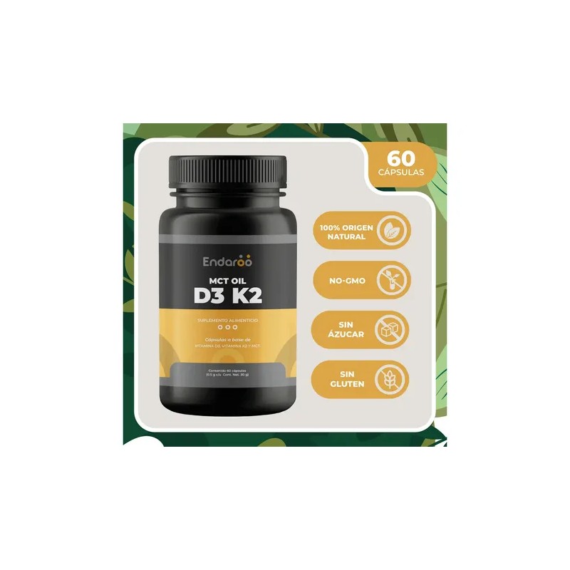 Vitamina D3 y K2 con Aceite MCT ENDAROO para Mejor