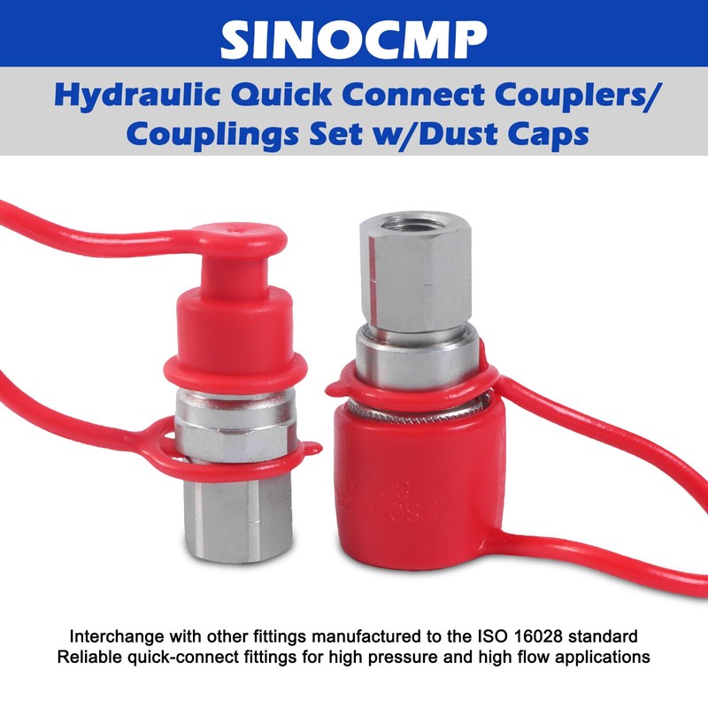 SINOCMP 1/4" Body & 1/4" NPT Hydraulic Quick Connect Fittings