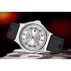 EAJOMIN Stylish Wrist Watches for Mens,Casual Business Sport Military Waterproof Rubber Silicone Band Calendar Analog Watch for Men Students(G713 Silver Black)