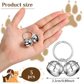 Set of 3 Loud Cat and Dog Bells Chasing Bells Loud Dog Bells Pet Bells for Collars for Cats Pets Collar Charm Pendant Bells (Silver), Copper